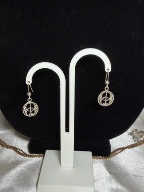Vintage Blue Moon Sterling Silver Peace Sign Dangle Earrings